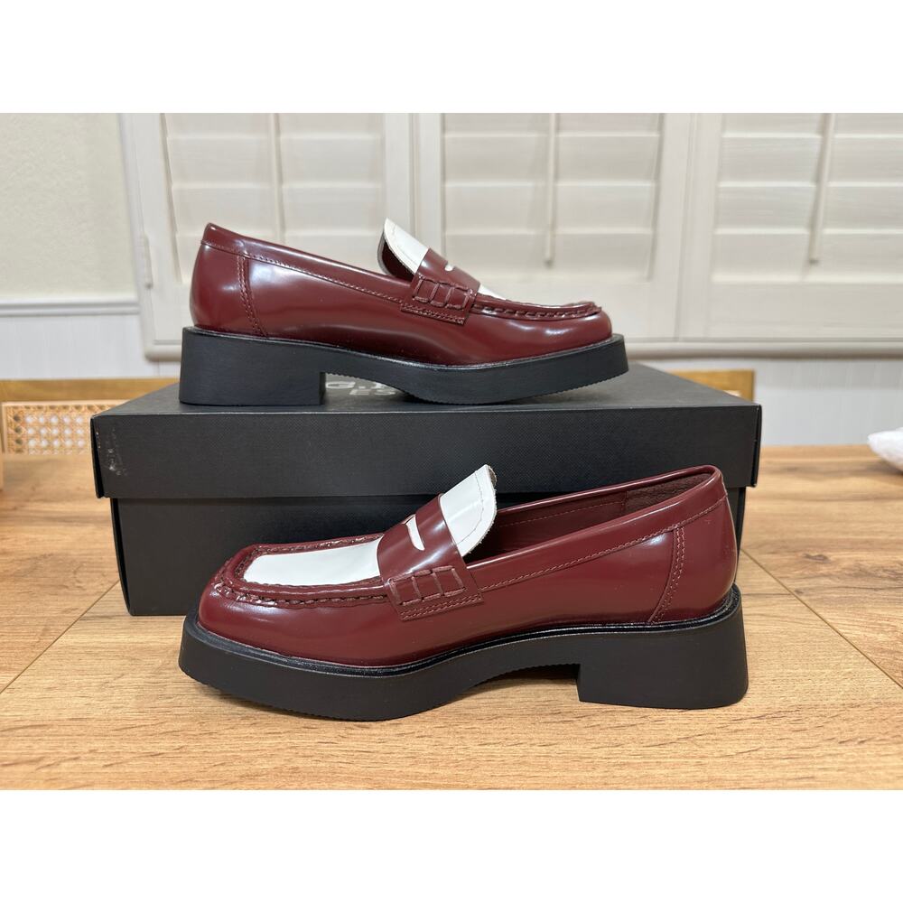 G.H.BASS & CO. Bowery Square Toe Penny Loafers Wine Combo Leather Size 5.5 NIB - Picture 9 of 15